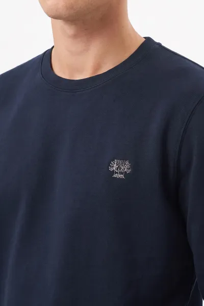 Lacivert Bisiklet Yaka Sırt Nakış Detaylı Erkek Sweatshirt 491992