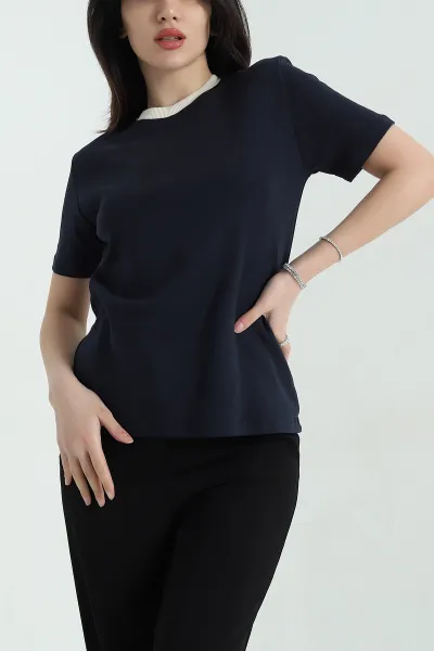 Lacivert Bisiklet Yaka Süprem Kadın Tişört 354038