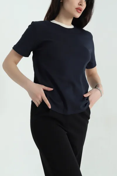Lacivert Bisiklet Yaka Süprem Kadın Tişört 354038