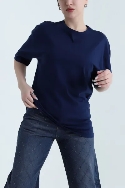 lacivert-bisiklet-yaka-suprem-kadin-tisort-442723