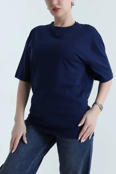 Lacivert Bisiklet Yaka Süprem Kadın Tişört 442723