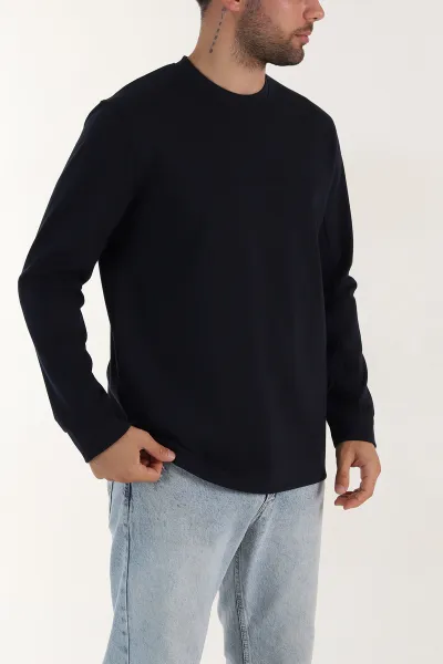 Lacivert Bisiklet Yaka Uzun Kollu Erkek Sweatshirt 396900