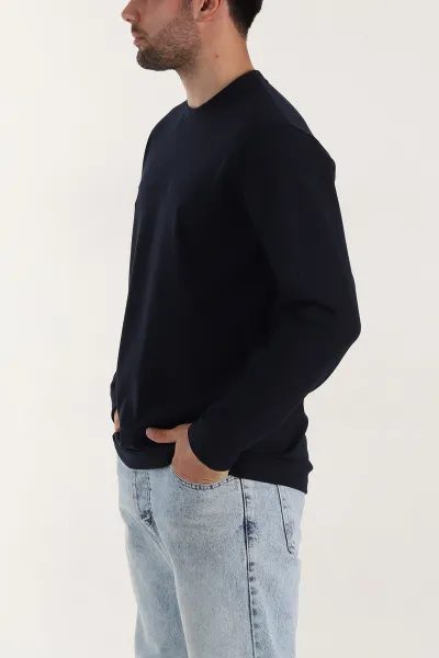 Lacivert Bisiklet Yaka Uzun Kollu Erkek Sweatshirt 396900