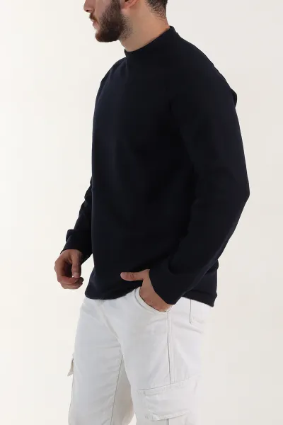 Lacivert Bisiklet Yaka Uzun Kollu Erkek Sweatshirt 396980