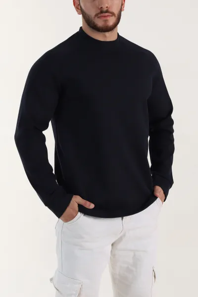 Lacivert Bisiklet Yaka Uzun Kollu Erkek Sweatshirt 396980