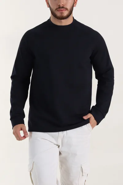 Lacivert Bisiklet Yaka Uzun Kollu Erkek Sweatshirt 396980