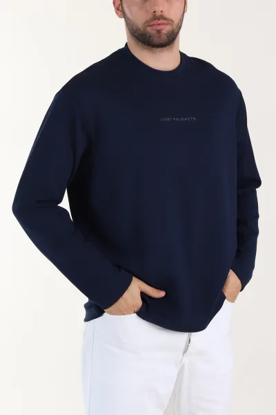 lacivert-bisiklet-yaka-yazi-detayli-erkek-sweatshirt-409094