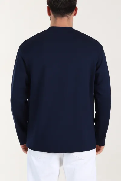 Lacivert Bisiklet Yaka Yazı Detaylı Erkek Sweatshirt 409094