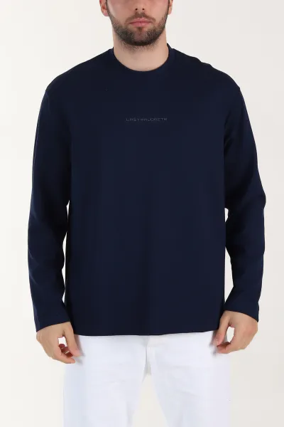 Lacivert Bisiklet Yaka Yazı Detaylı Erkek Sweatshirt 409094