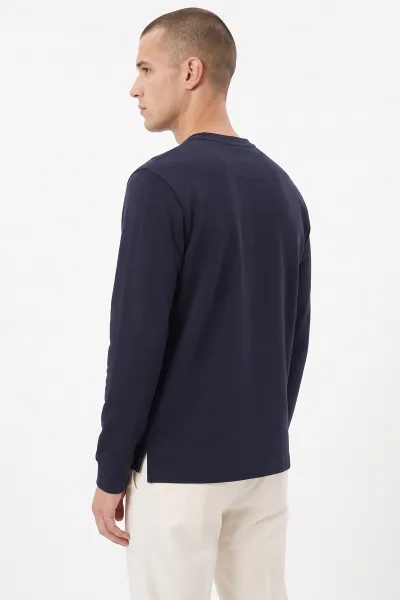 Lacivert Bisiklet Yaka Yazı Detaylı Erkek Sweatshirt 492043