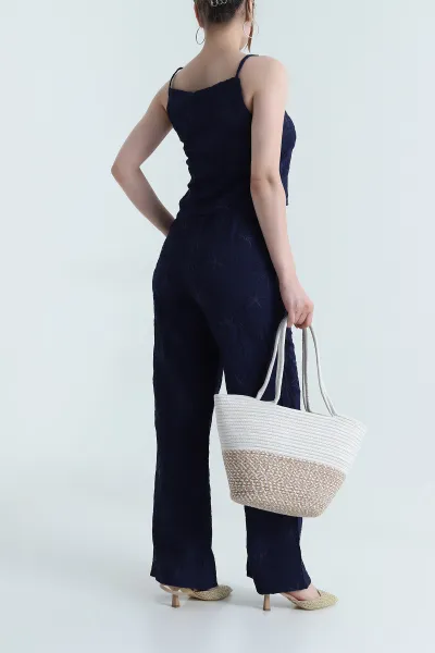 Lacivert Bluz Pantolon Çilek Kumaş Nakışlı İkili Takım 474356