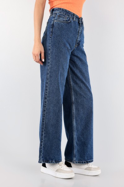 Lacivert Bol Paça Bayan Kot Pantolon 93378