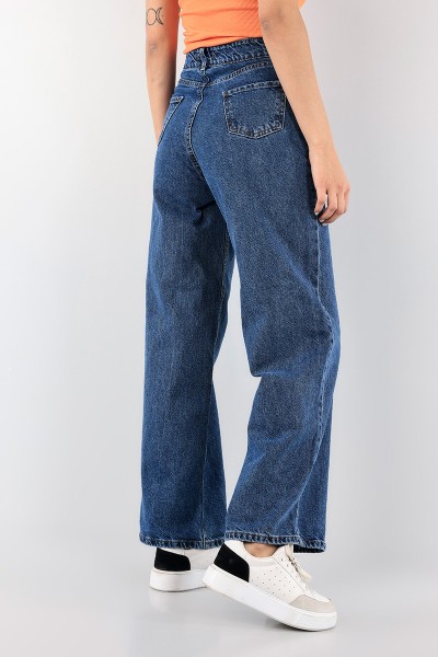 Lacivert Bol Paça Bayan Kot Pantolon 93378