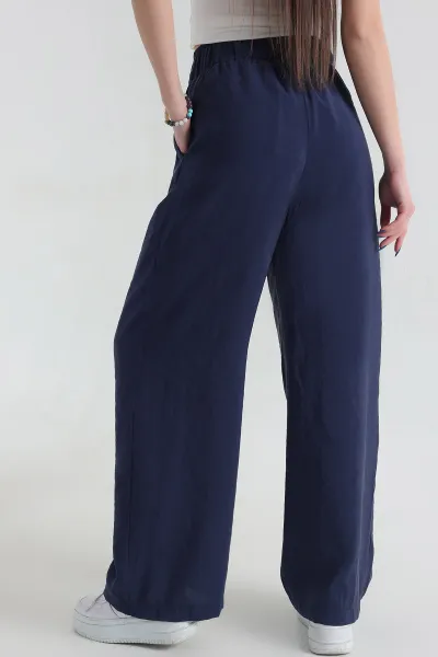 Lacivert Bol Paça Bel Lastikli Modal Kadın Pantolon 337601