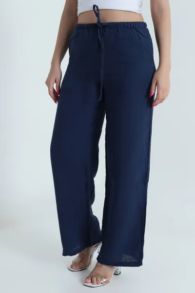 Lacivert Bol Paça Cepli Müslin Kadın Pantolon 475328