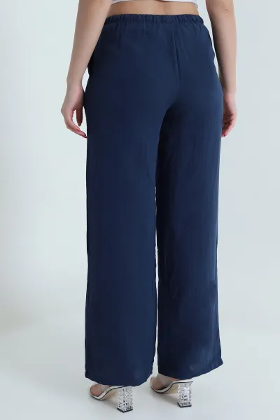 Lacivert Bol Paça Cepli Müslin Kadın Pantolon 475328