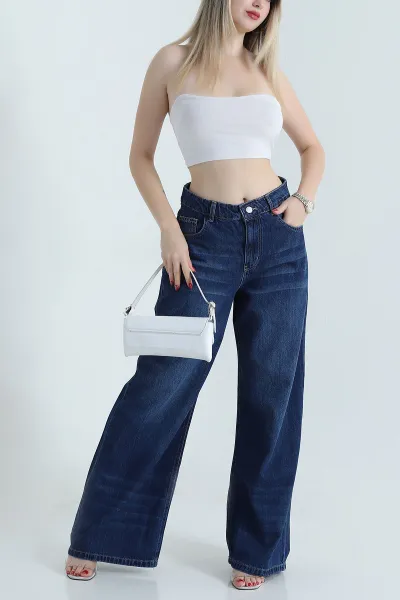 Lacivert Bol Paça Kadın Kot Pantolon 473408