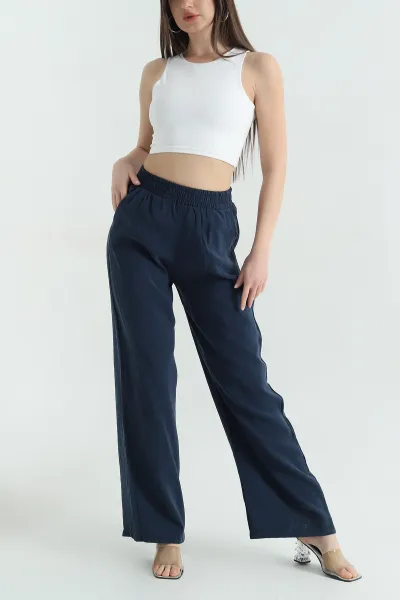 Lacivert Bol Paça Tensel Kadın Pantolon 360794