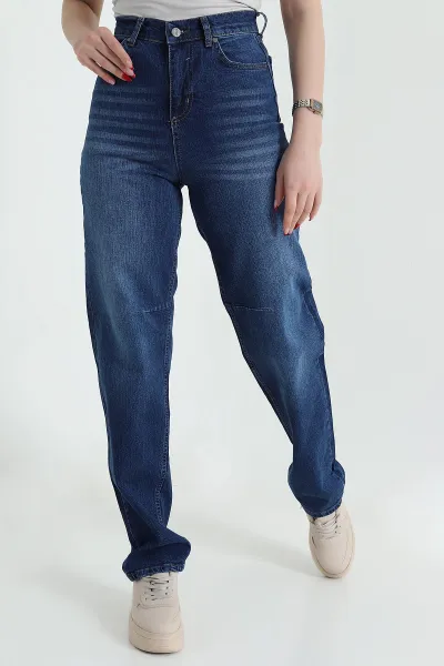 Lacivert Boyfit Cepli Kadın Kot Pantolon 436739