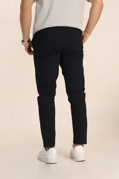 Lacivert Boyfriend Bel Arkası Lastikli Gofre Kumaş Erkek Pantolon 344985