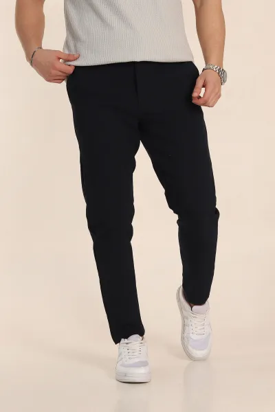 Lacivert Boyfriend Bel Arkası Lastikli Gofre Kumaş Erkek Pantolon 344985