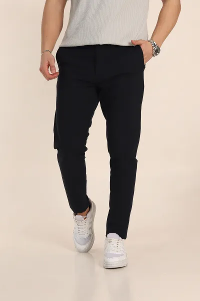 Lacivert Boyfriend Bel Arkası Lastikli Gofre Kumaş Erkek Pantolon 344985