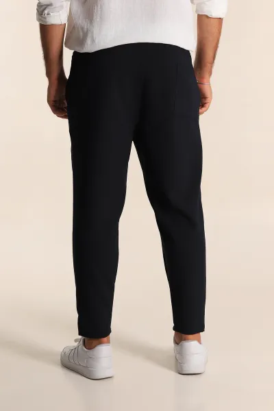 Lacivert Boyfriend Fit Gofre Kumaş Çimalı Erkek Kumaş Pantolon 290544