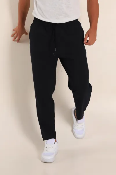 Lacivert Boyfriend Fit Gofre Kumaş Erkek Kumaş Pantolon 290548