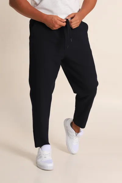Lacivert Boyfriend Fit Gofre Kumaş Erkek Kumaş Pantolon 290548