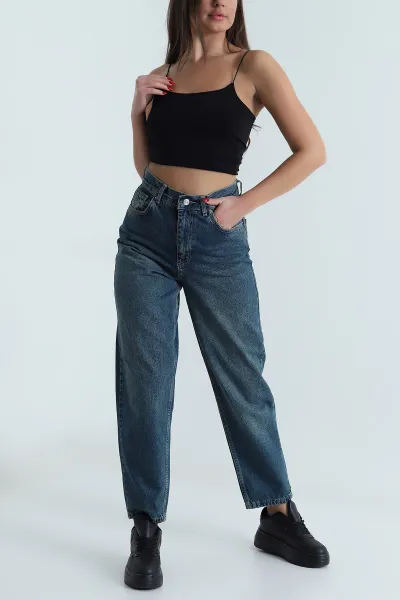 Lacivert Boyfriend Kadın Kot Pantolon 495101