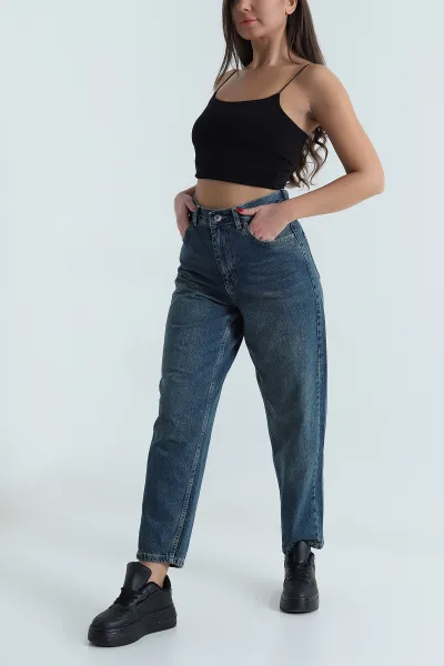 Lacivert Boyfriend Kadın Kot Pantolon 495101