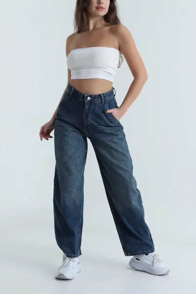 Lacivert Boyfriend Kadın Kot Pantolon 498327