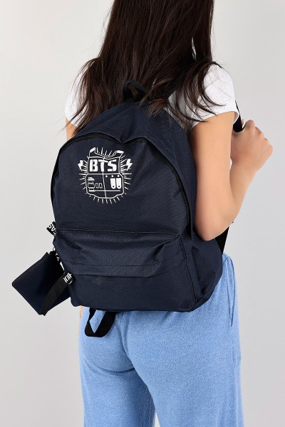 Lacivert Bts Baskılı Sırt Çantası 108109