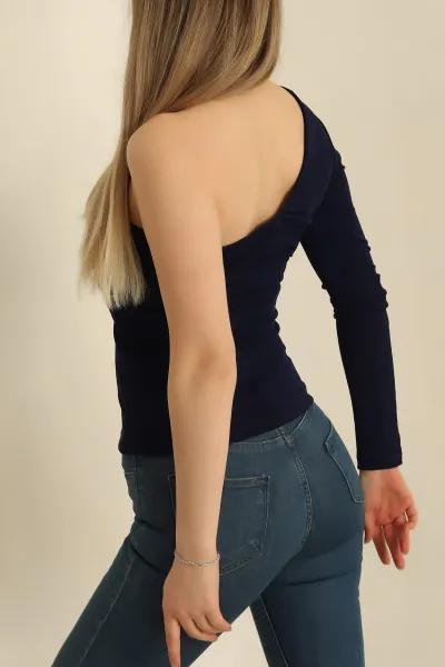 Lacivert Büzgülü Buzzy Kumaş Bluz 250138