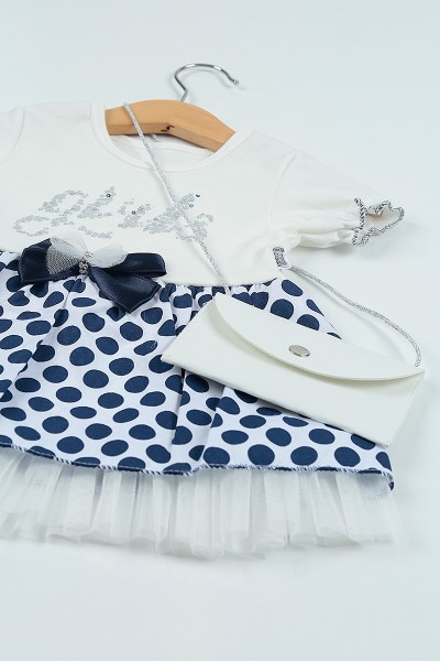 (0-3Yaş)Lacivert Çantalı Pul İşlemeli Kız Çocuk Elbise 101170