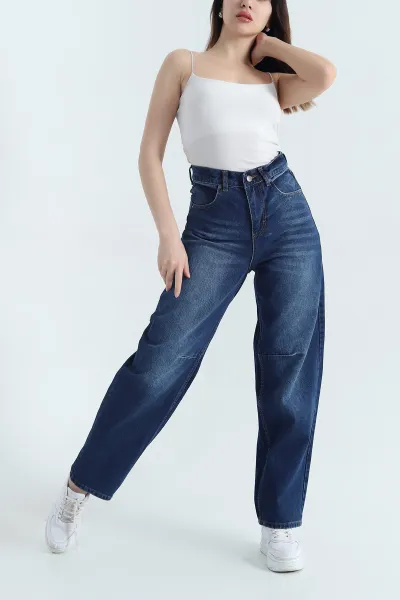 Lacivert Cepli Baggy Kadın Kot Pantolon 345623