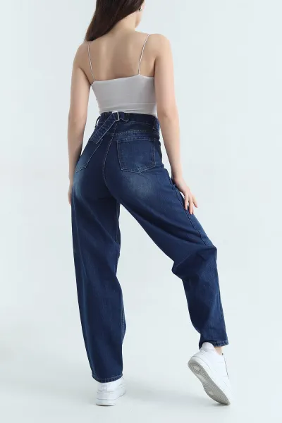 Lacivert Cepli Baggy Kadın Kot Pantolon 345623