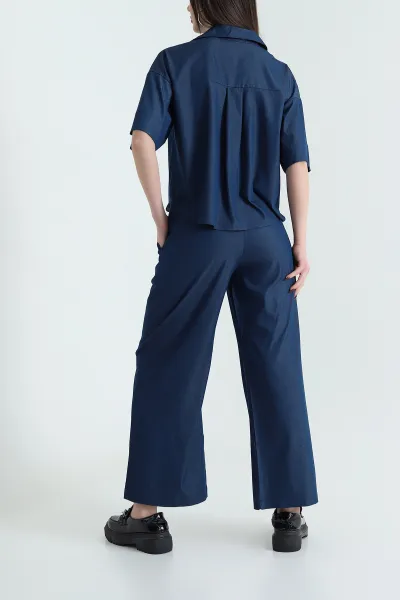 Lacivert Cepli Bel Lastikli Denim Kadın İkili Takım 430120