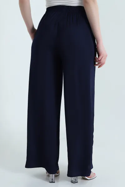 Lacivert Cepli Bel Lastikli Tencel Kadın Pantolon 446678