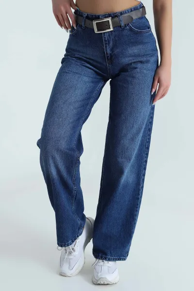Lacivert Cepli Kemerli Kadın Kot Pantolon 481459