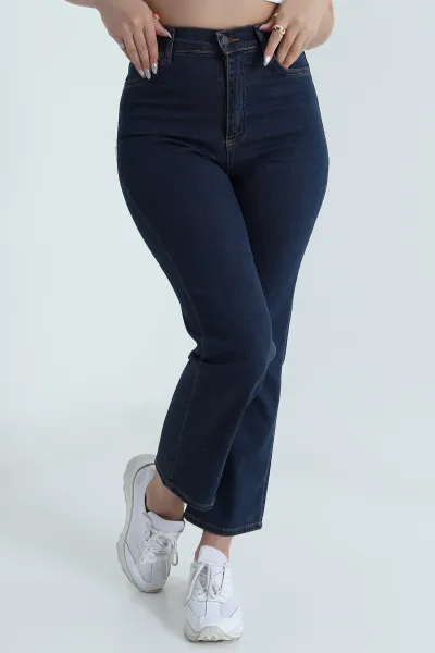 Lacivert Cepli Likralı Boyfit Kadın Kot Pantolon 482575