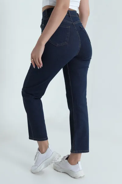 Lacivert Cepli Likralı Boyfit Kadın Kot Pantolon 482575