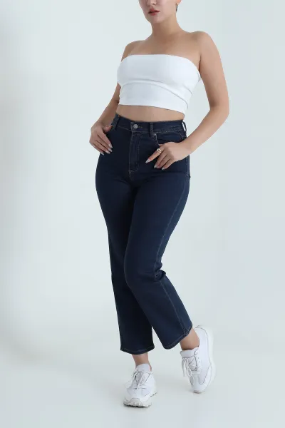Lacivert Cepli Likralı Boyfit Kadın Kot Pantolon 482575
