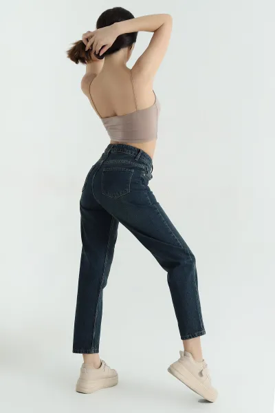 Lacivert Cepli Mom Kadın Kot Pantolon 351748