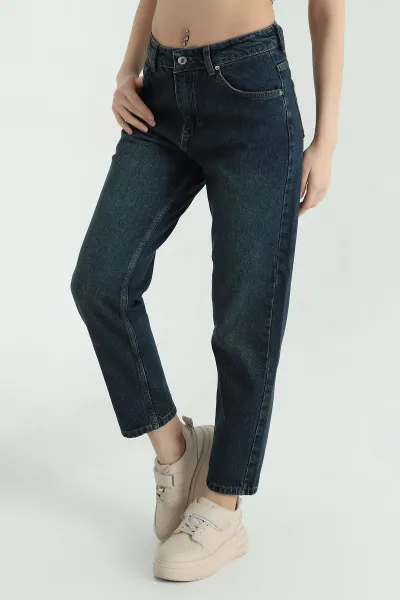 Lacivert Cepli Mom Kadın Kot Pantolon 351748