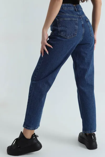 Lacivert Cepli Mom Kadın Kot Pantolon 399773