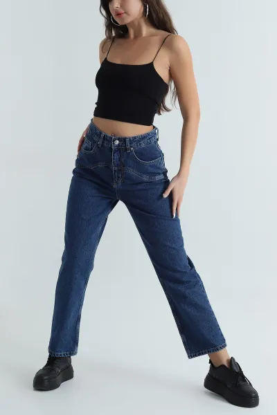 Lacivert Cepli Mom Kadın Kot Pantolon 399773