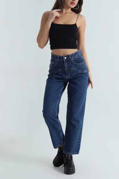 Lacivert Cepli Mom Kadın Kot Pantolon 399773