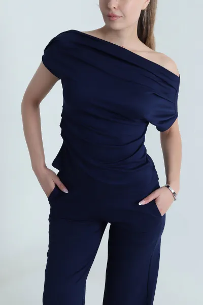 Lacivert Cepli Pileli Modal Kadın İkili Takım 484447