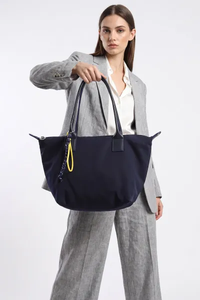 Lacivert Charm Detaylı Fermuarlı Kadın Omuz Çantası 499230